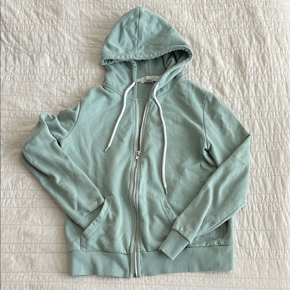 Forever 21 Mint Green Zip-Up Hoodie with Drawstring